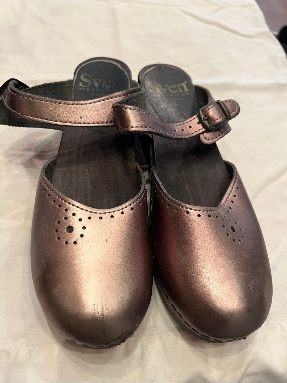 Sven Metallic Bronze Mary Jane Clogs with Buckle Strap